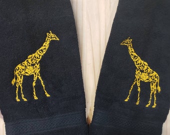 Damask Giraffe Safari custom embroidered hand towel set
