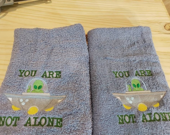 Alien UFO Space ship flying saucer bath hand towel set custom embroidered personalized