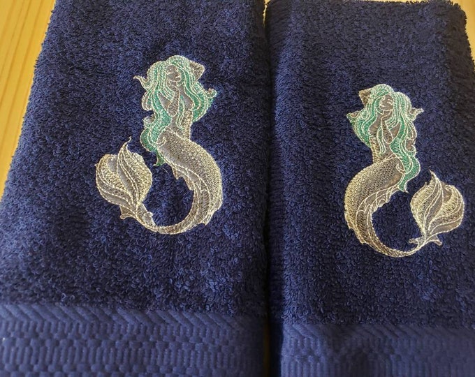 Mermaid magic sea bath hand towel set custom embroidered