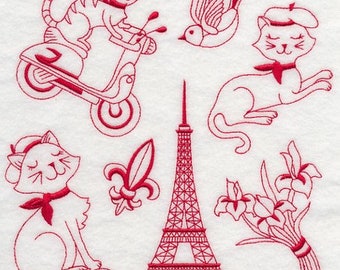 Cat in Paris bath hand towel  custom embroidered personalized
