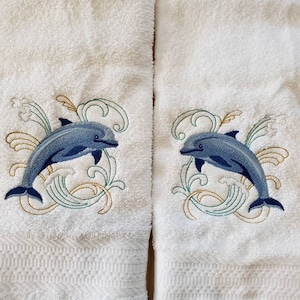 Dolphin echo bath hand towel set custom embroidered personalized