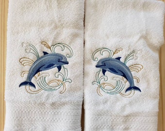 Dolphin echo bath hand towel set custom embroidered personalized