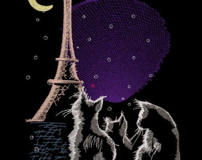 Cat in Paris Eiffel tower bath hand towel custom embroidered personalized