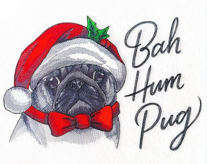 Pug dog Santa Christmas grinch  kitchen dish towel custom embroidered