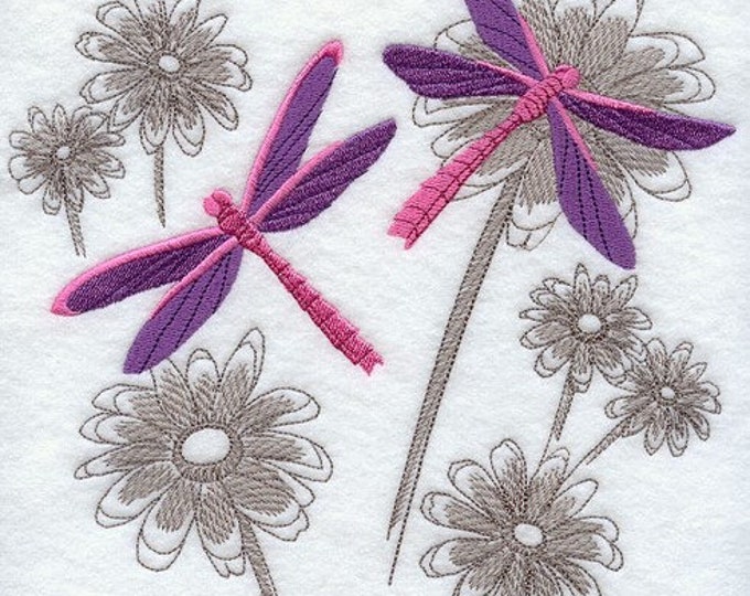 Dragonfly Daisies flower  hand towel set custom embroidered personalized