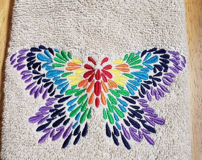 Rainbow Butterfly pride bath hand towel set custom embroidered