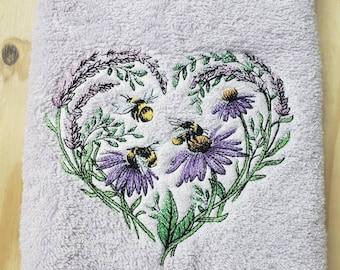 Bee flower heart bath hand towel set custom embroidered