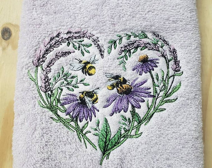 Bee flower heart bath hand towel set custom embroidered