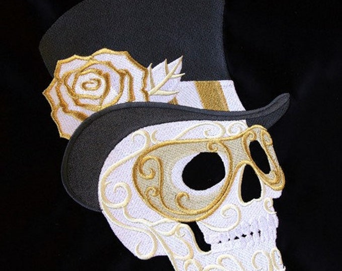 Harlequin Masquerade gothic skull rose pumpkin mask design choice metallic bath hand towel  custom embroidered personalized