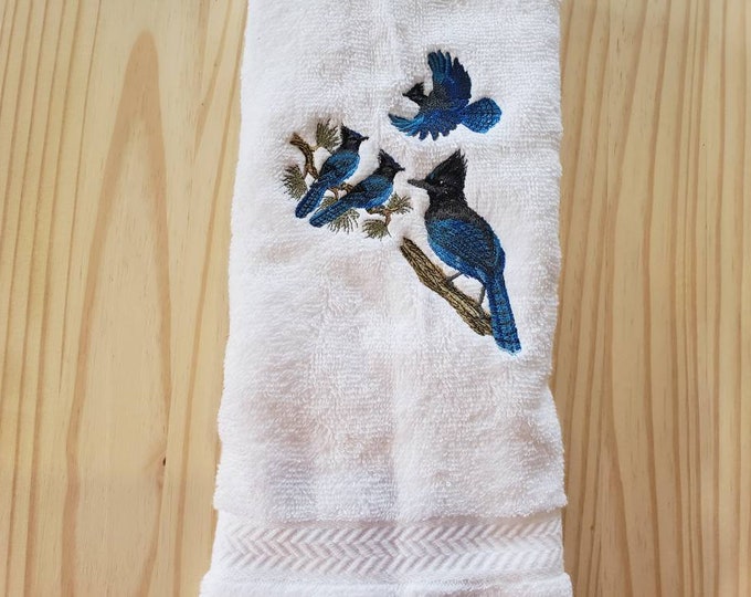 Steller's Bluejay Bird hand towel set custom embroidered