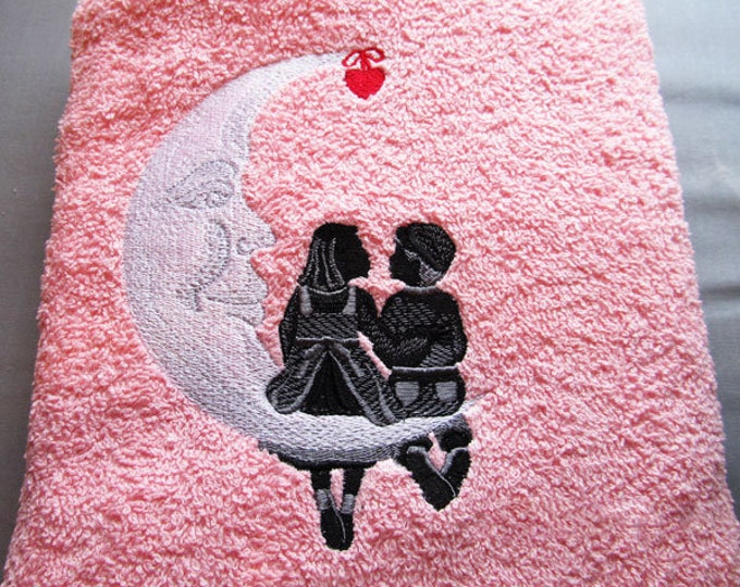 Boy Girl love moon hand towel set custom embroidered personalized
