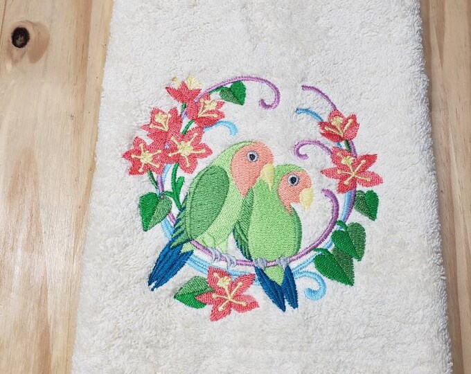 Lovebirds flowers bath hand towel set custom embroidered
