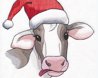 Santa Christmas Cow kitchen dish towel custom embroidered