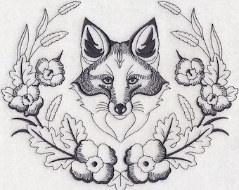 Fox  flower laurel sketch hand towel set custom embroidered personalized