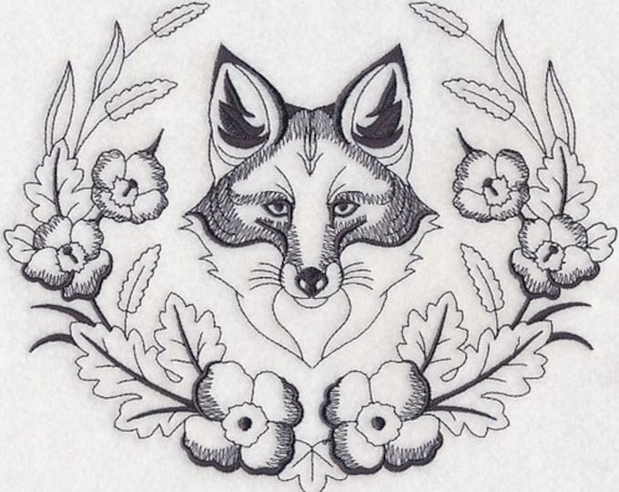 Fox  flower laurel sketch hand towel set custom embroidered personalized