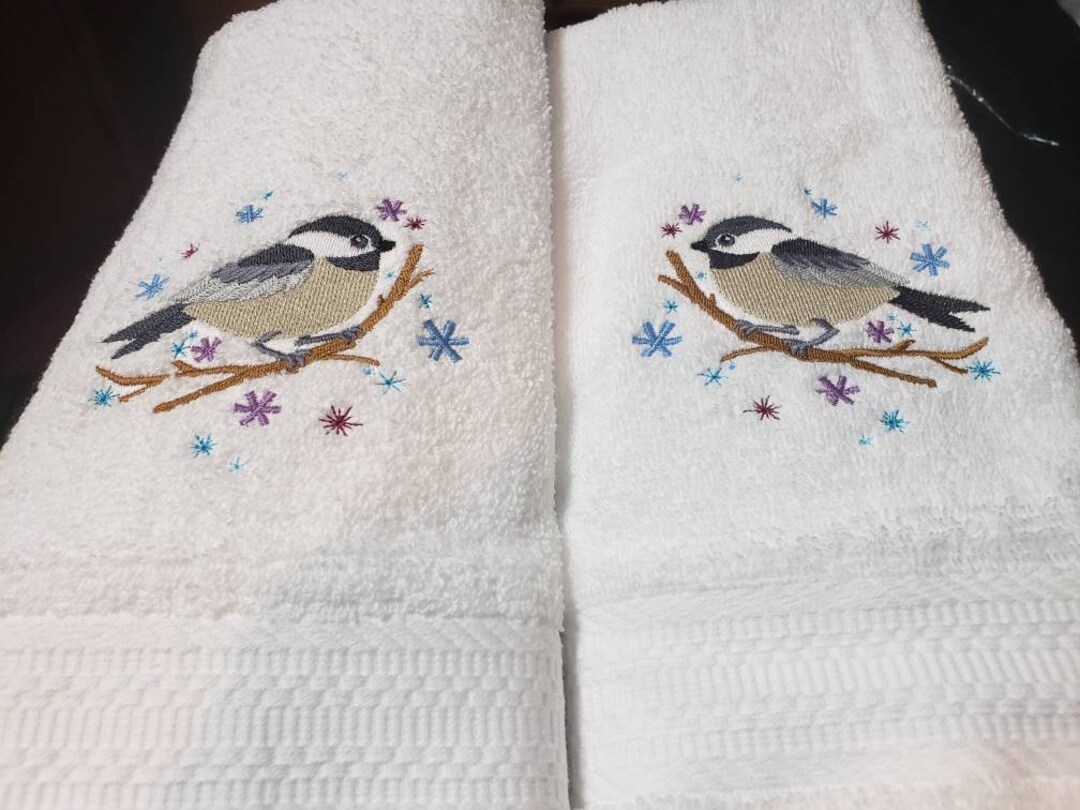 Chickadee Bird Snowflake Hand Towel Set Custom Embroidered Personalized