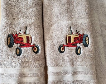 Vintage tractor hand towel set custom embroidered personalized
