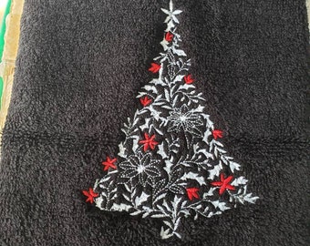 Delicate fancy Christmas Tree bath hand towel set custom embroidered