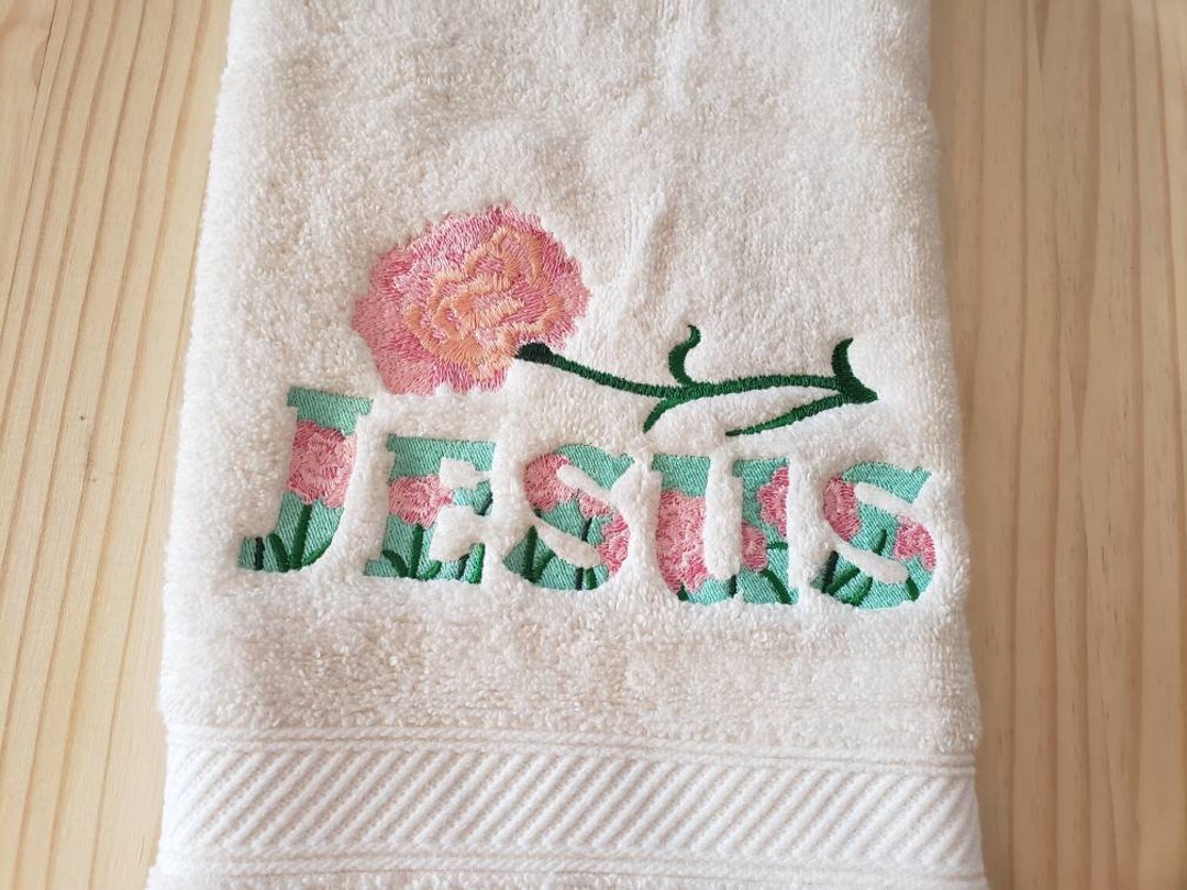 Jesus Carnation Flower Religious Hand Towel Set Custom Etsy