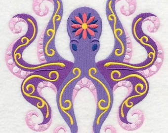 Octopus animal flower power bath hand towel set custom embroidered personalized