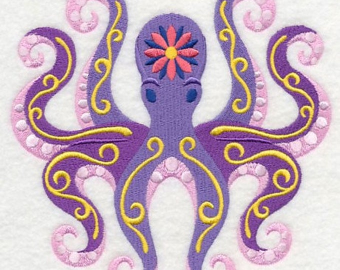 Octopus animal flower power bath hand towel set custom embroidered personalized