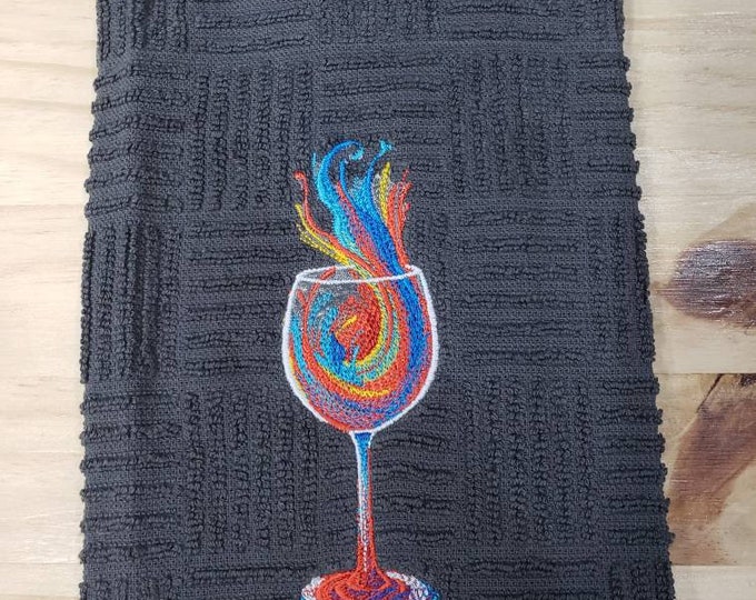 custom embroidered colorful wine glass decor set of 2 kitchen dish towels