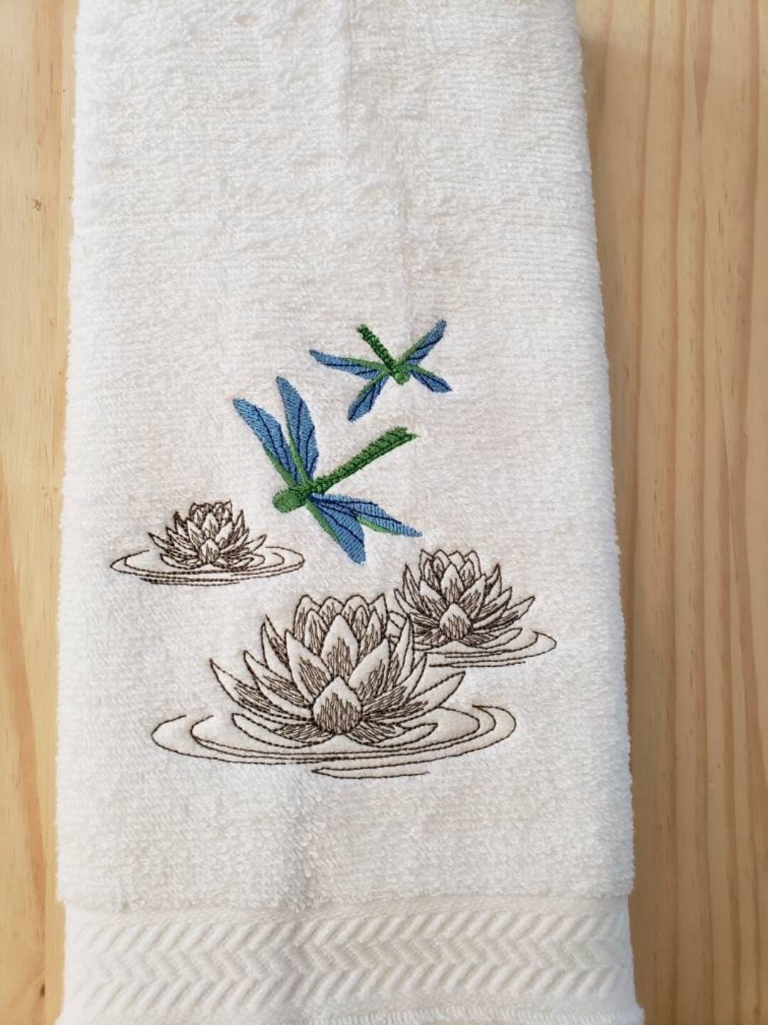 Dragonfly Lotus Hand Towel Set Custom Embroidered Personalized Etsy
