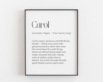 Carol Name Print, Germanic Name Definition Gift, Personalised Name Wall Art, Birthday Gift for Her, Black White Name Print, Carol Gift