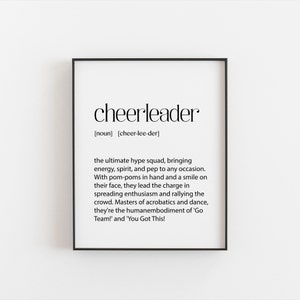 Cheerleader Print, Definition Print, Cheerleading Wall Art, Great Gift Idea, Dorm, Bedroom Wall Space Print, Cheer Leader Gift Present