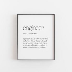 Ingenjörsdefinition - Väggkonst med kreativ problemlösare, ingenjörspresent, STEM-dekor, kontorstypografi, ingenjörsrumsdekor