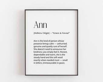 Ann Name Print, Hebrew Name Definition Gift, Personalised Name Wall Art, Birthday Gift for Her, Black White Name Print, Ann Gift