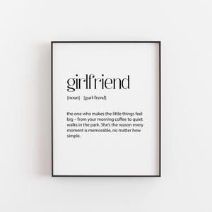 Girlfriend Definition Print - Romantic Love Quote, Couples Gift for Her ...
