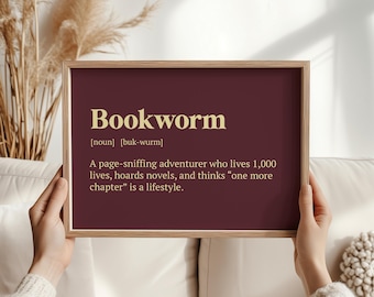 Bookworm Definition Print | Funny Book Lover Wall Art | Bibliophile Gift for Readers | Christmas & Birthday Present Idea, gifts readers uk