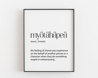 Myötähäpeä, Finnish Words, Finnish Print, Finnish Definitions, Definition Print, Definition Wall Art, Definition Print, Finnish Print