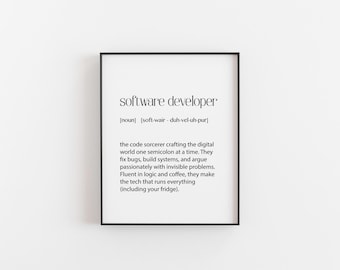 Software Developer Definition Print | Funny Coding Wall Art | Programmer Gift | Tech Office Decor | Developer Desk Print