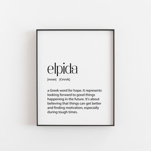 Elpida Moderner griechischer Wanddruck, griechische Definition-Drucke, griechische Galerie-Wand-Druck-Ideen, griechisches Arbeitsraum-Dekor, Touristen- oder Reisegeschenke