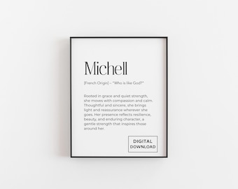 Michell naam betekenis print – digitale download muurkunst | Gepersonaliseerde naamposter | Moderne minimalistische typografie | Cadeau voor haar