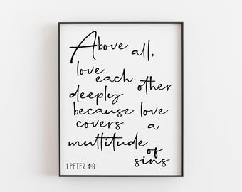 1 Peter 4:8 Inspirational Print – Love One Another Deeply – Bible Verse Wall Art – Christian Gift for Home – Encouraging Scripture Decor
