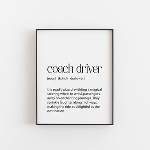 Busfahrer Geschenke, Definition Druck, Geburtstagsgeschenk für einen Busfahrer von Familie oder Kollegen, Transport oder Reise-Wand-Kunst-Plakat