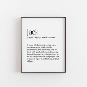 Jack Name Meaning Print - God is Gracious Wall Art, Classic Gift for Him, Minimalist Name Decor, Baby Shower or Birthday Keepsake, Nursery