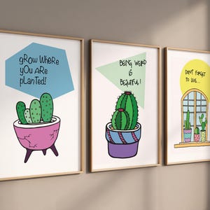 Kaktus Poster, Kaktus Poster, Raumkunst, Wohndekor, Geschenke, 3er-Set Wandbilder, positive Zitate, Kaktus Print-Set, Sukkulenten Prints, Poster