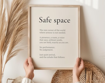 Safe Space Definition Print | Emotional Quote Wall Art | Calm Home Decor | Therapy Office Art | Mental Health Gift