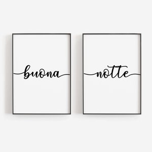 Good Night / Italian Word / Buona Notte / Good Night Poster / Above Bed Sign / Italian Home Decor / Italian Wall Art / Set of 2 Bedroom Art