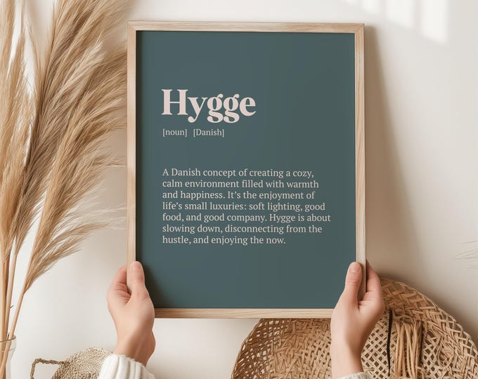 Hygge Wall Art Print – Danish Cozy Living Definition, Minimalist Scandinavian Decor, Warm Calm Home, Hygge Gift for Relaxation Lovers