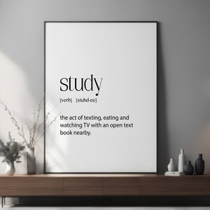 Study Defintion Print Wall Art For Teenagers and People Studying in Life, Dorm Room Art Study Room, Gifts For Adults Studying, Dictionary