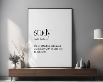 Study Defintion Print Wall Art For Teenagers and People Studying in Life, Dorm Room Art Study Room, Gifts For Adults Studying, Dictionary