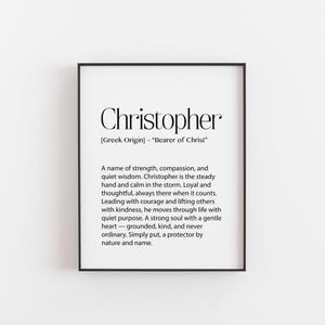 Christopher Name Bedeutung Print - Träger der Christus Wandkunst, personalisiertes Geschenk für ihn, minimalistisches Namensdekor, Geburtstag Vatertagsandenken