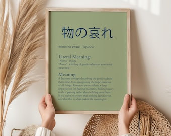 Mono No Aware Japanese Print, Impermanence Wall Art Gift, Japanese Word Print, Mindfulness Gift, Wabi Sabi Home Decor, Japanese Art Gift