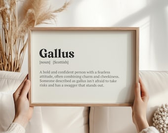 Impression Gallus - art mural définition écossais - décoration d'intérieur humoristique - art typographie argot écossais - cadeau écossais drôle - poster original