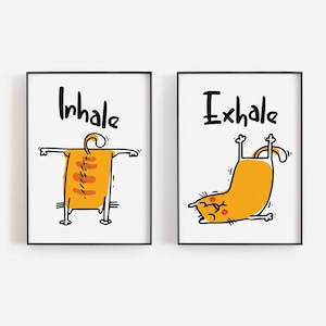 Inhale Exhale Cat Print Set - Lustige Meditationskunst, Beruhigendes Katzenliebhaber Geschenk, Yoga & Angst Relief Wanddekoration, Verspielte Achtsamkeit Poster